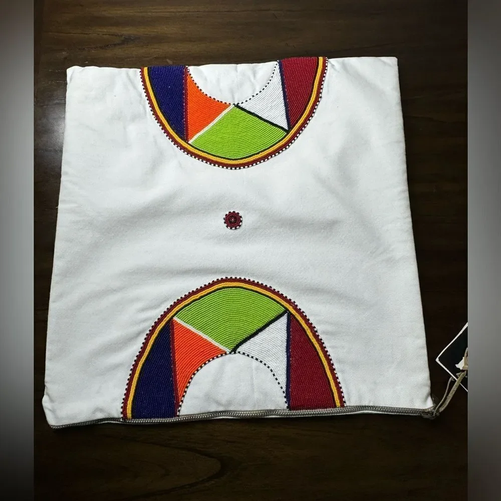Needle+Thraed Beberavi Collection Beads Embroidered Pillow Case Zip 17”x17”